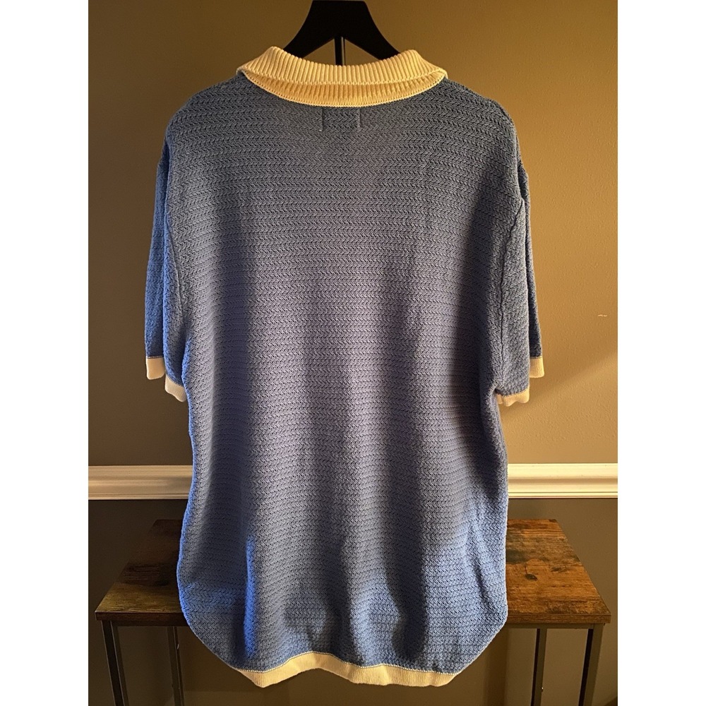 OXKNITSTORE Knit Polo Shirt Mens 4XL Blue Short Sleeve Collared V Neck Old Money - Picture 2 of 5